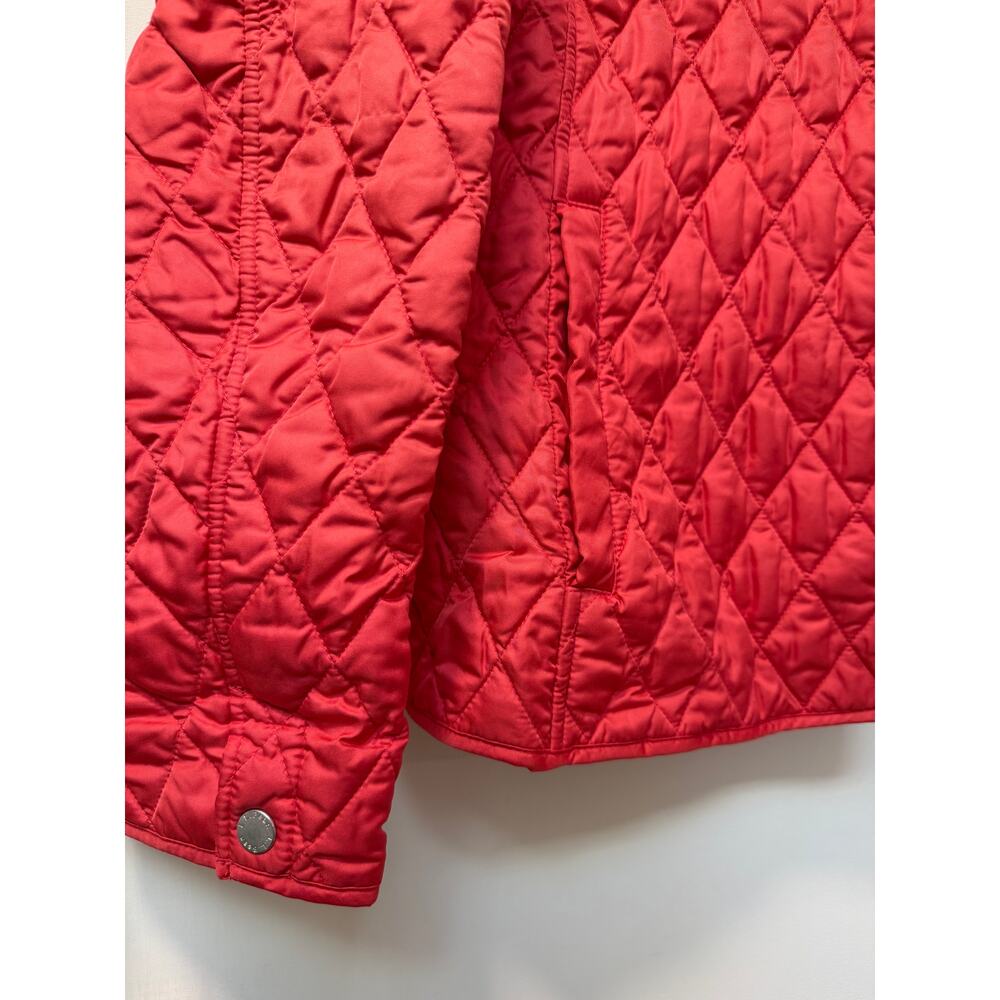LL Bean Quilted Riding Jacket Women's XL Coral Pink Plaid Lining Snaps - Picture 5 of 6